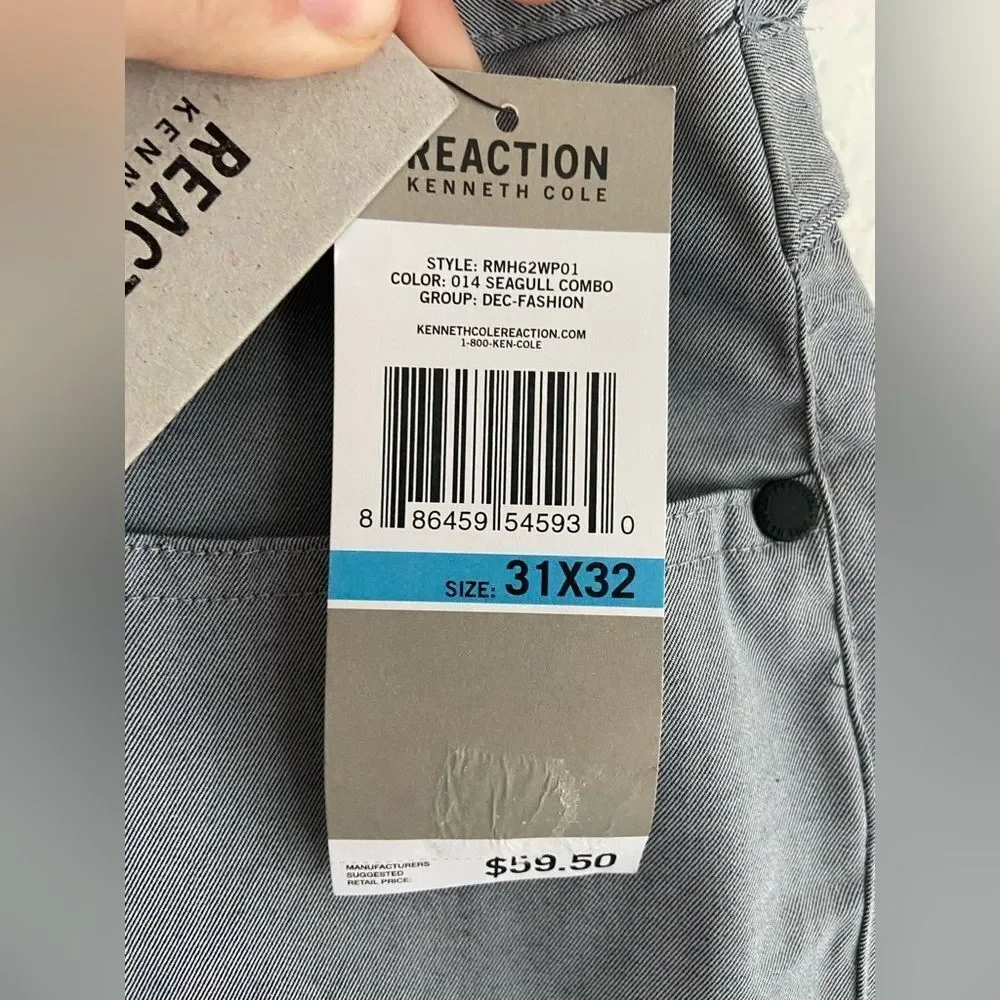 NWT Kenneth Cole Reaction grey Sz 31 straight pant 100% cotton